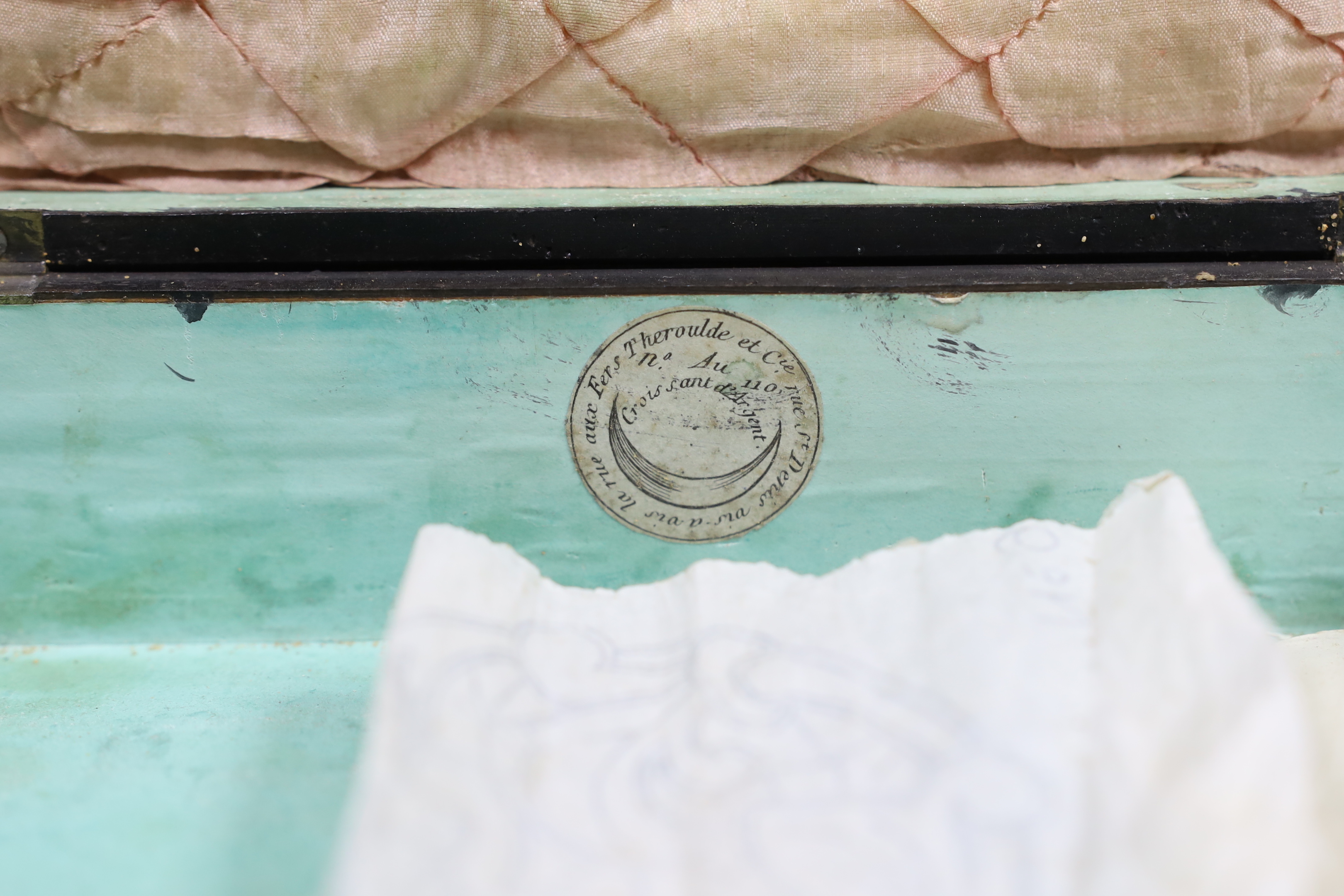 An early 19th century French bird's-eye maple and a walnut sewing box containing some sewing accessories, 24 x 16 x 8cm